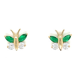 30936 14K YELLOW GOLD GREEN AND WHITE CUBIC ZIRCONIA BUTTERFLY SCREW BACK STUDS 7MM