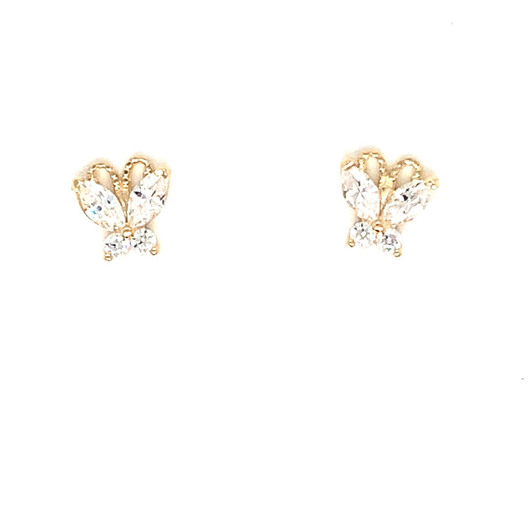 30930 14K YELLOW GOLD WHITE CUBIC ZIRCONIA BUTTERFLY SCREW BACK STUDS 6MM