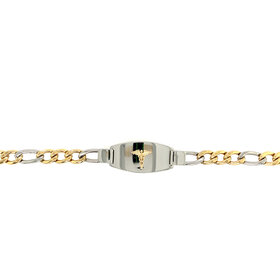 SMAB48 ITALGEM STAINLESS STEEL TWO TONE MEDICAL LOGO FIGARO BRACELET