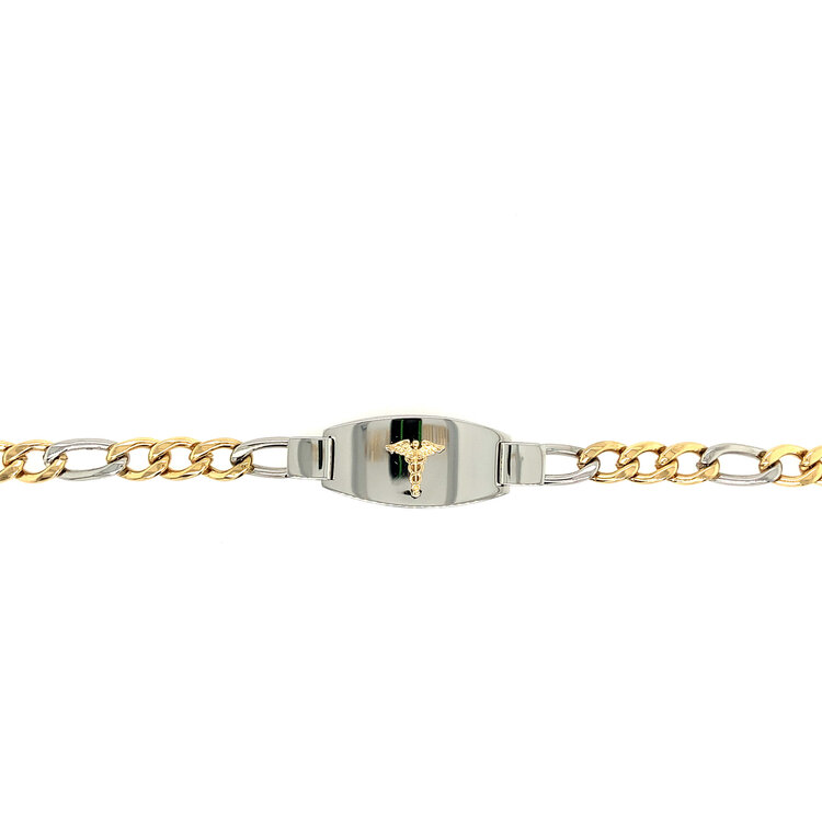 SMAB48 ITALGEM STAINLESS STEEL TWO TONE MEDICAL LOGO FIGARO BRACELET