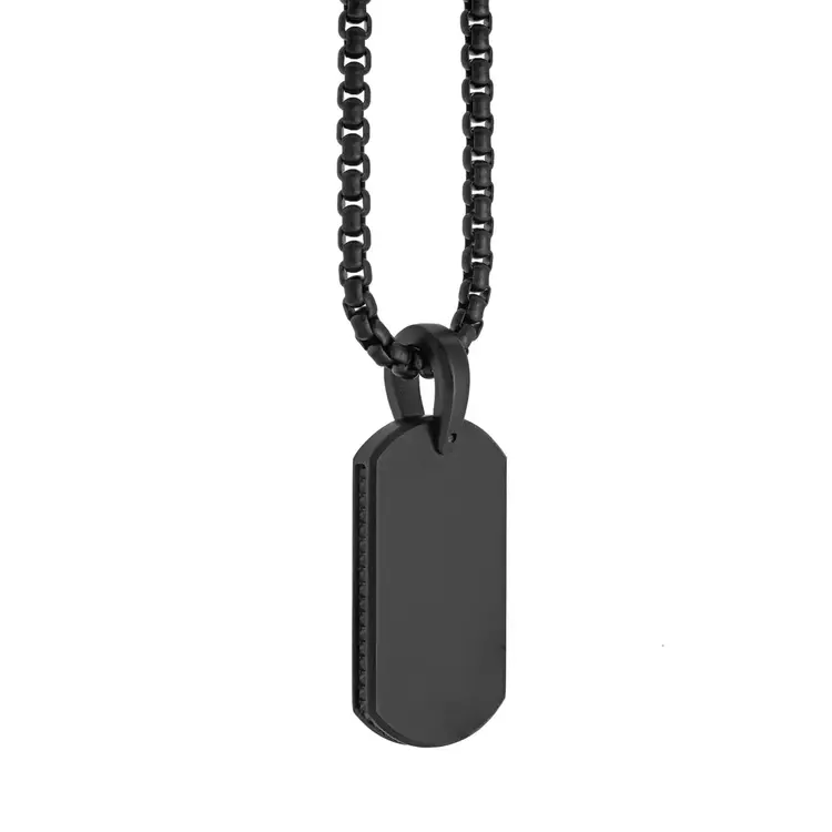 SP267 ITALGEM STAINLESS STEEL BLACK IP PLATED MATTE FINISH STUDDED EDGE DOGTAG 22"