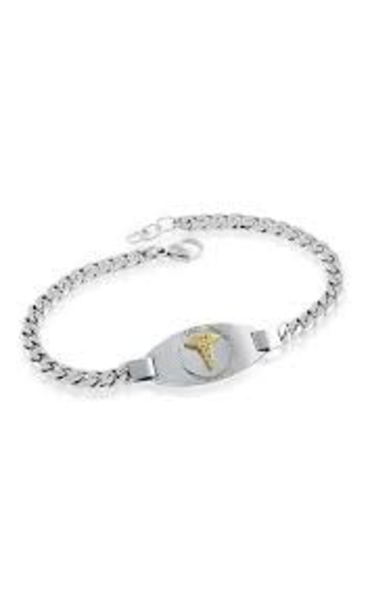 SMAB24 ITALGEM STAINLESS STEEL YELLOW SYMBOL MEDIC ALERT 7" BRACELET + .25" EXTENSION