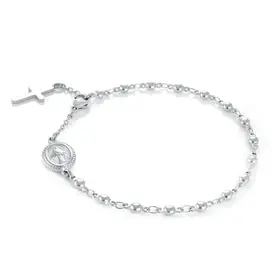 RB-2 ITALGEM STAINLESS STEEL ROSARY CROSS BRACELET 8"
