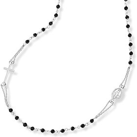 RN-1 ITALGEM STAINLESS STEEL BLACK ONYX BEADS ROSARY CROSS CHOCKER NECKLACE