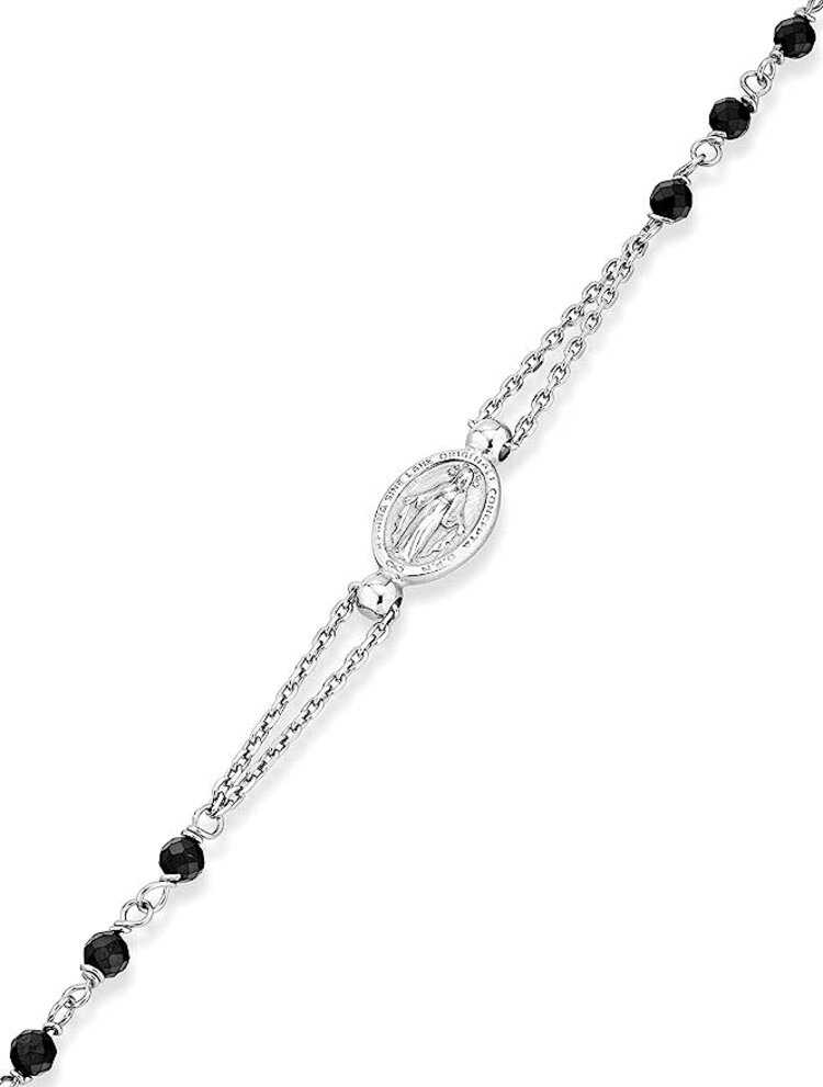 RN-1 ITALGEM STAINLESS STEEL BLACK ONYX BEADS ROSARY CROSS CHOCKER NECKLACE