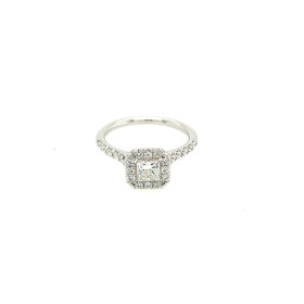 475287 14K WHITE GOLD .40CT PRINCESS CUT I SI1 WITH .30CT DIAMOND HALO SETTING ENGAGEMENT RING