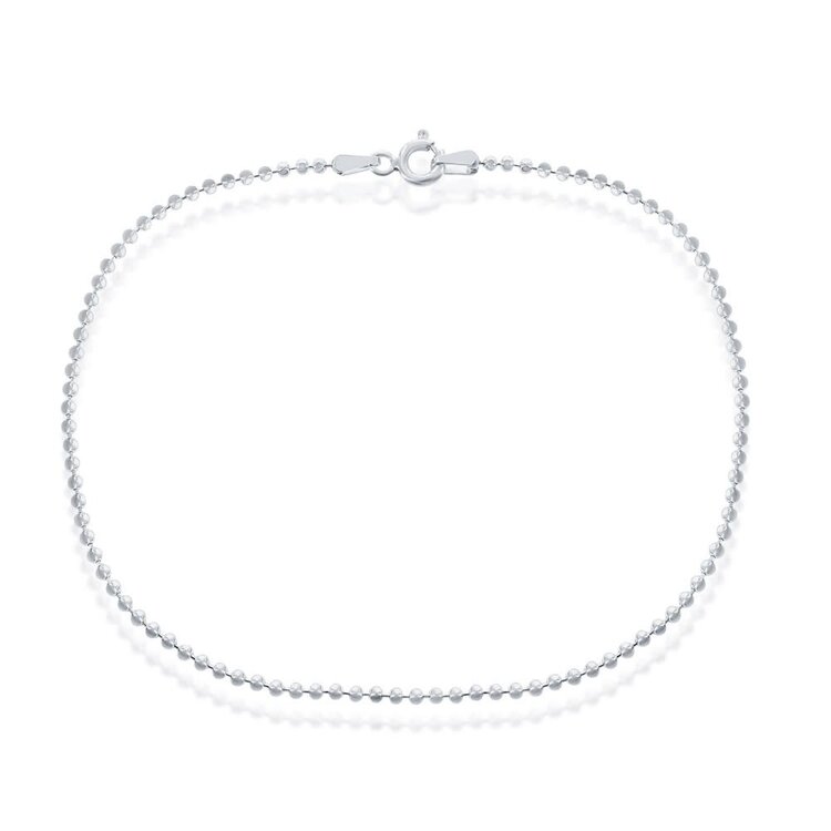 R-9258 Sterling Silver 1.8mm Diamond-Cut Beaded Anklet Bracelet