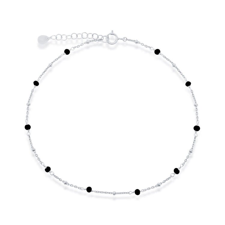 R-9274 Sterling Silver Onyx Beaded Anklet
