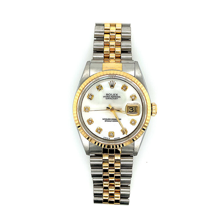 10029 ROLEX DATEJUST TWO TONE WITH MOTHER OF PEARL DIAMOND DIAL 1999