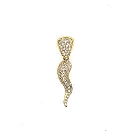 78117 14K YELLOW GOLD PAVE SET CUBIC ZIRCONIA ITALIAN HORN 1.25’’