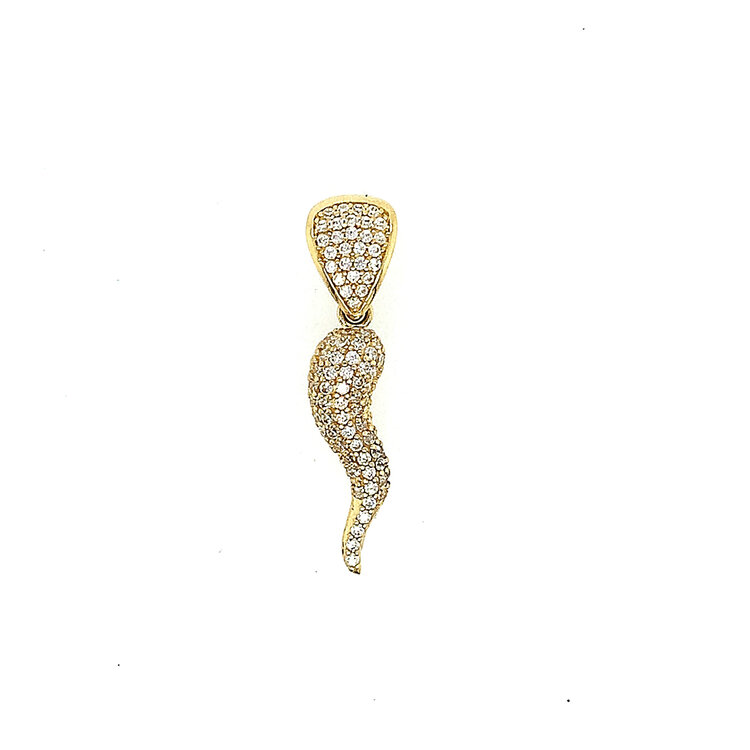 78117 14K YELLOW GOLD PAVE SET CUBIC ZIRCONIA ITALIAN HORN 1.25’’