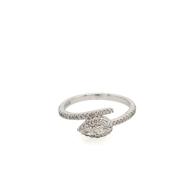 40311 10K WHITE GOLD .35TCW DIAMOND HALO PEAR SHAPE BYPASS RING
