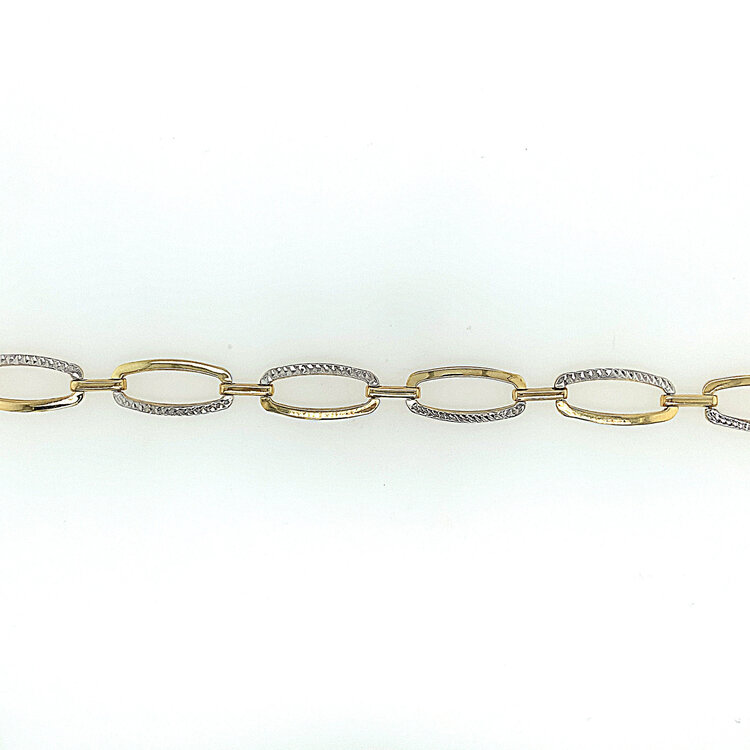 60119 14K TWO TONE GOLD 17'' OPEN HALFWAY DIAMOND CUT AND HIGH POLISH NECKLACE