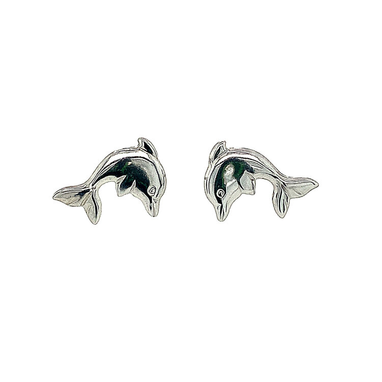 30979 14K WHITE GOLD DOLPHINS SCREW BACK STUDS