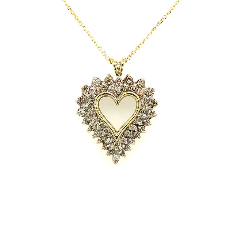 70363 10K TWO TONE DIAMOND DOUBLE ROW OPEN HEART PENDANT