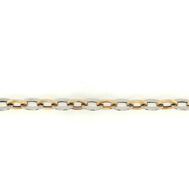 20251 14K 2 TONE OVAL OPEN HIGH POLISH LINK BRACELET 8"