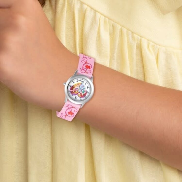 DISNEY PRINCESS FLOWER DESIGN FABRIC BAND TIME TEACHER KIDS WATCH