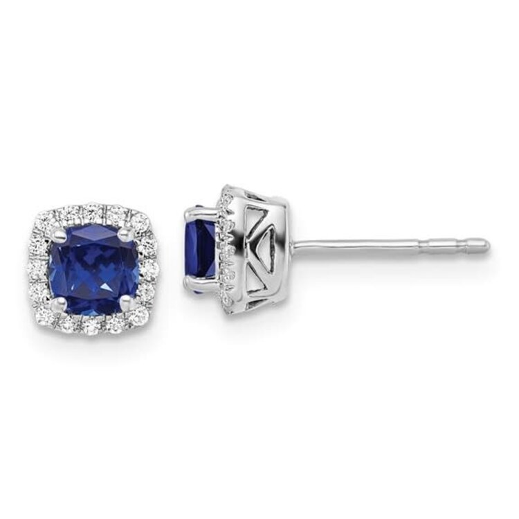 30981 14K WHITE GOLD LAB GROWN CUSHION SHAPE .12TCW DIAMOND AND SAPPHIRE STUDS
