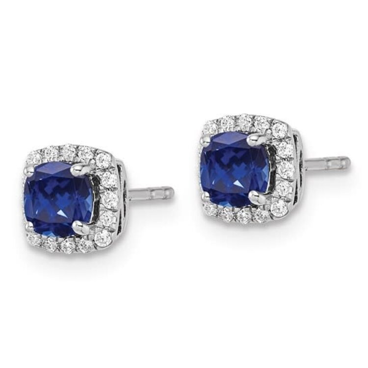 30981 14K WHITE GOLD LAB GROWN CUSHION SHAPE .12TCW DIAMOND AND SAPPHIRE STUDS