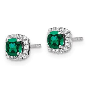 30982 14K WHITE GOLD LAB GROWN CUSHION SHAPE .12TCW DIAMOND AND EMERALD STUDS