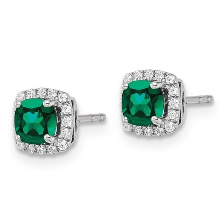 30982 14K WHITE GOLD LAB GROWN CUSHION SHAPE .12TCW DIAMOND AND EMERALD STUDS