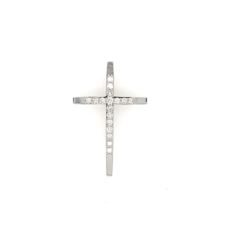 77267 14K WHITE GOLD 1.03TCW COMMON PRONG DIAMOND DOUBLE CROSS 1.75''
