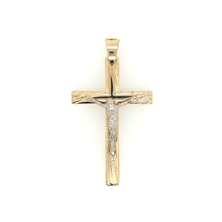77268 14K TWO TONE TEXTURED EDGES CRUCIFIX 1.75''