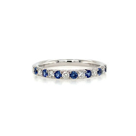 47602 18K WHITE GOLD .18TCW DIAMOND AND .31TCW SAPPHIRE COMMON PRONG BAND