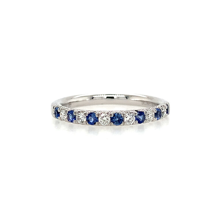 47602 18K WHITE GOLD .18TCW DIAMOND AND .31TCW SAPPHIRE COMMON PRONG BAND