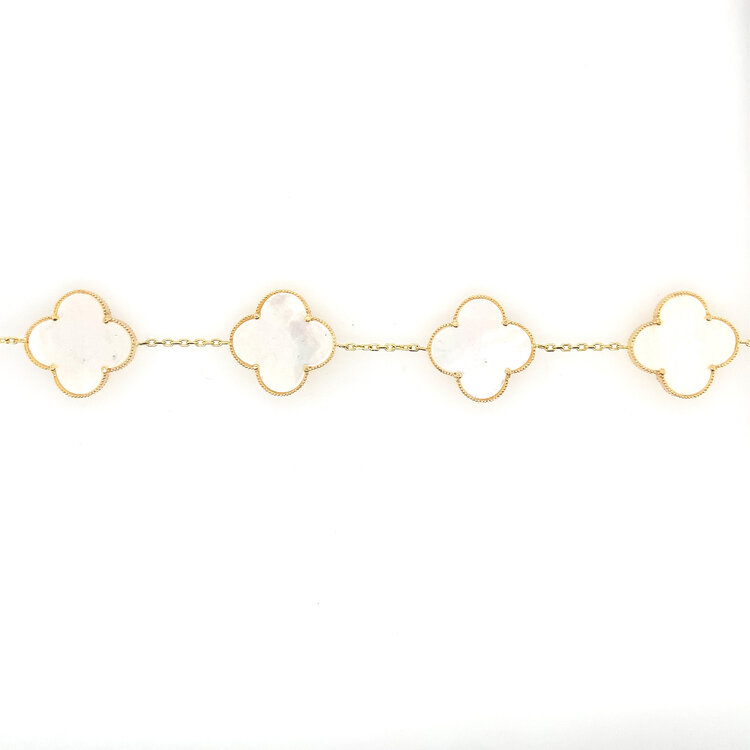 20254 14K YELLOW GOLD 5 MOTHER OF PEARL 17MM CLOVERS BY THE YARD BRACELET
