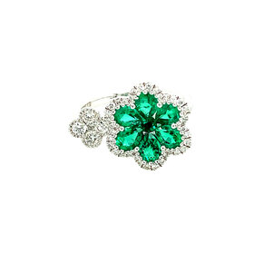 40323 18K WHITE GOLD 7 EMERALD 1.14CT WITH .36CT DIAMOND DOUBLE OPEN SHANK FLORAL FANCY RING