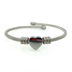 90039 STAINLESS STEEL HEART WIRE BANGLE BRACELET