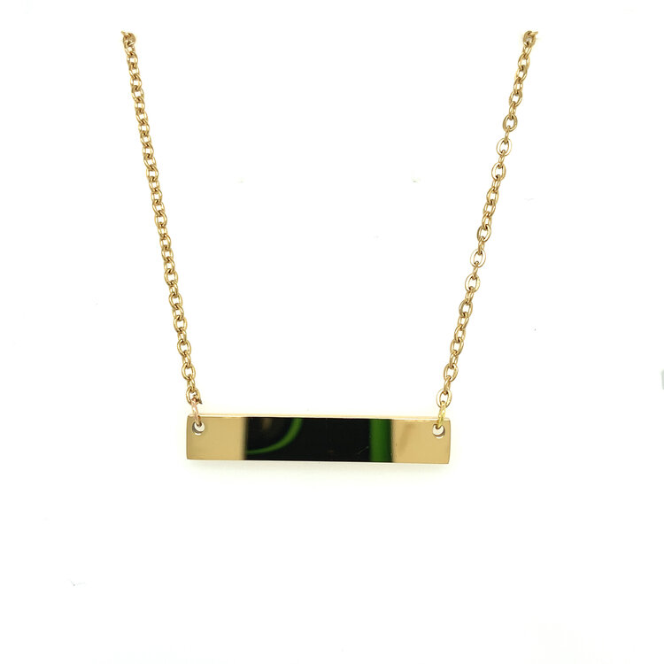 90041 STAINLESS STEEL YELLOW IP PLATED ID BAR NECKLACE