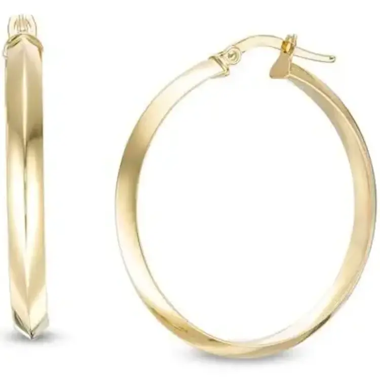 30990 14K YELLOW GOLD HIGH POLISHED KNIFEPOINT CENTER HOOPS