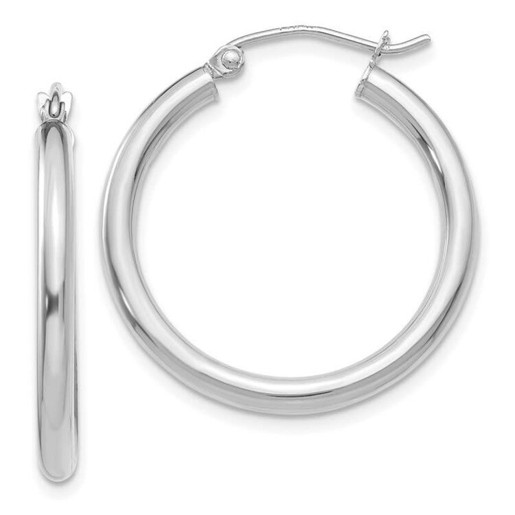 30992 14K WHITE GOLD HIGH POLISHED 3MM TUBED HOOPS 1.20"