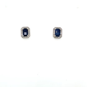 30998 14K WHITE GOLD .15CT DIAMOND 1.22CT SAPPHIRE EMERALD SHAPE HALO STUDS