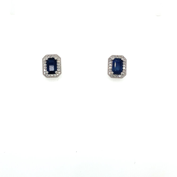 30998 14K WHITE GOLD .15CT DIAMOND 1.22CT SAPPHIRE EMERALD SHAPE HALO STUDS