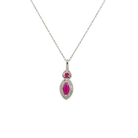 70368 14K WHITE GOLD .08TCW DIAMOND MARQUISE AND ROUND RUBY HALO PENDANT SET