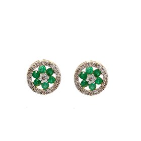 31007 10K 2 TONE GOLD EMERALD FLOWER .25TCW DIAMOND HALO STUDS