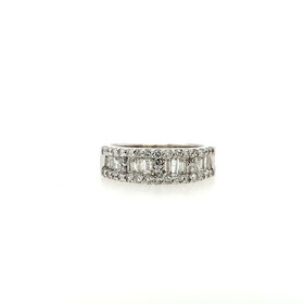 40334 14K WHITE GOLD .75TCW BAGUETTE CENTER ROUND DIAMOND EDGES RING