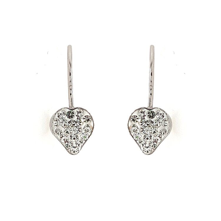30759 14K WHITE GOLD FRENCH HOOK HEART WITH SMALL CUBIC ZIRCONIA STONES EARRINGS