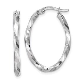 31030 14K WHITE GOLD 1.15" 2.50MM OVAL TWISTED HIGH POLISH HOOPS