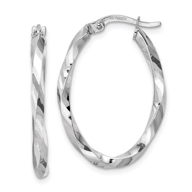 31030 14K WHITE GOLD 1.15" 2.50MM OVAL TWISTED HIGH POLISH HOOPS