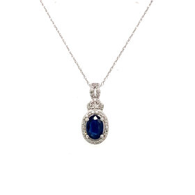 70378 14K WHITE GOLD .15CTW DIAMOND HALO OVAL SAPPHIRE PENDANT SET