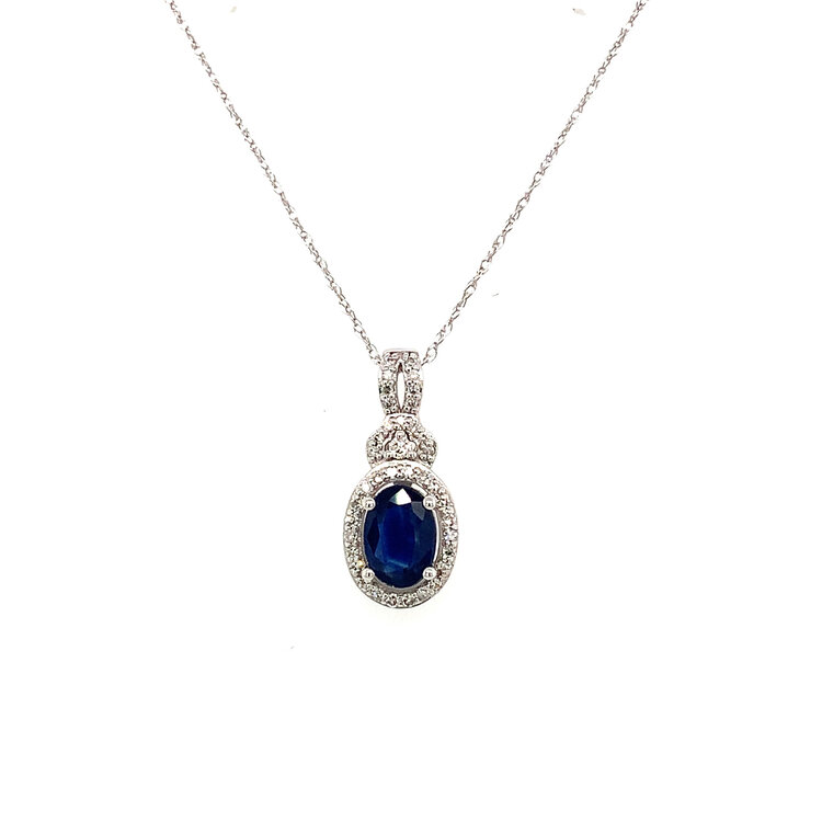 70378 14K WHITE GOLD .15CTW DIAMOND HALO OVAL SAPPHIRE PENDANT SET