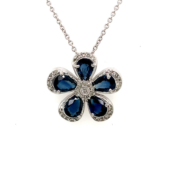70373 14K WHITE GOLD SAPPHIRE .18TWC DIAMOND FLORAL PENDANT