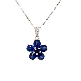 70389 14K WHITE GOLD GENUINE SAPPHIRE FLORAL PENDANT