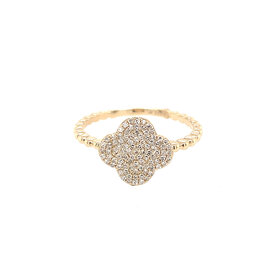 40339 14K YELLOW GOLD .23TCW DIAMOND PAVE SET FOUR CLOVER BEADED SHANK RING