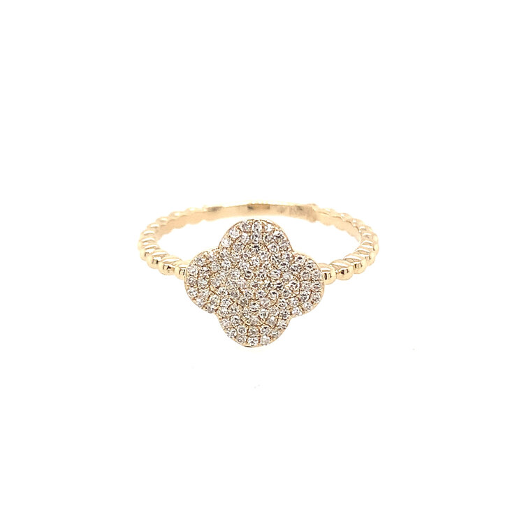 40339 14K YELLOW GOLD .23TCW DIAMOND PAVE SET FOUR CLOVER BEADED SHANK RING
