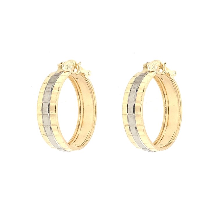 31053 14K TWO TONE REFLECTIVE SQUARE DESIGN SMALL WIDE HOOPS